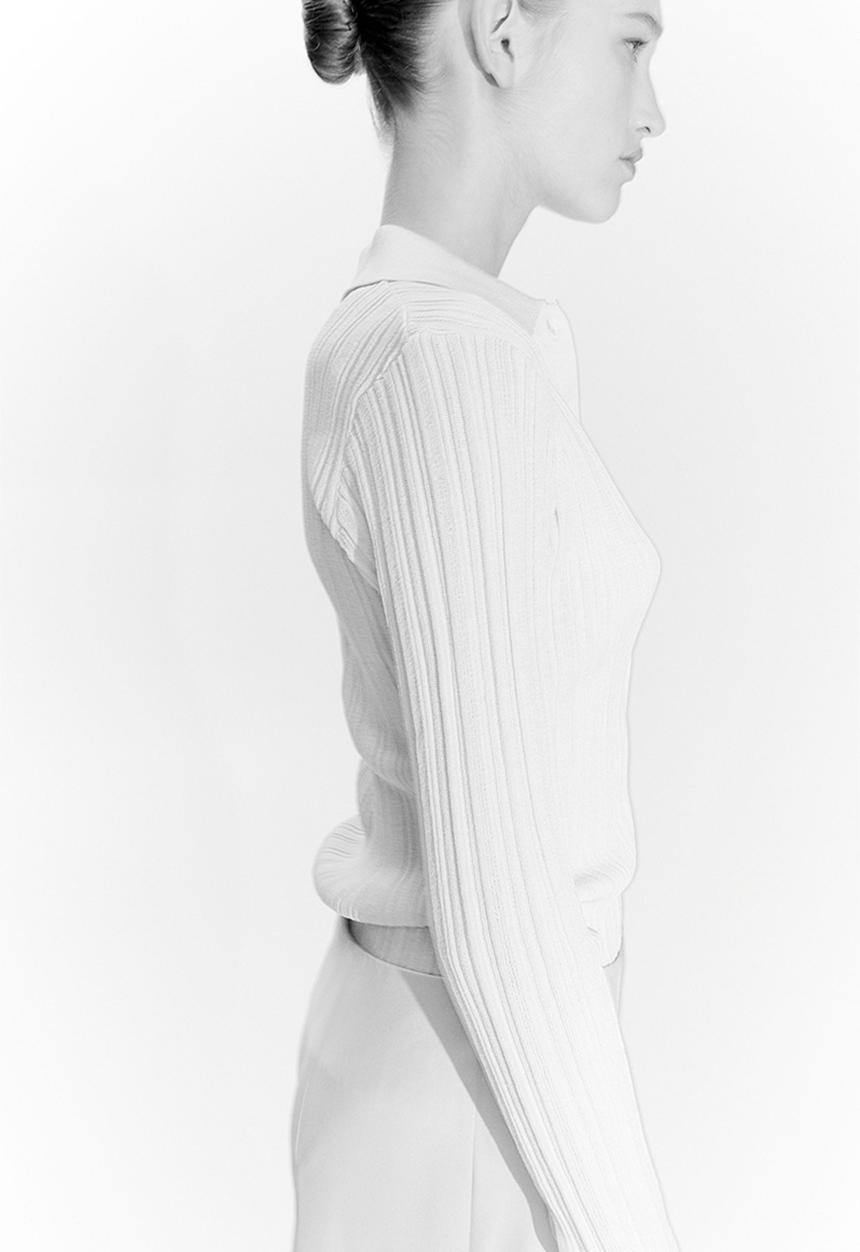 H&M - Rib-knit collared top - white