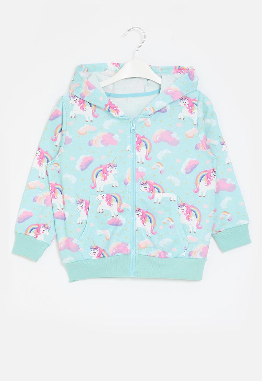 Pop Candy - Printed zip thru hoodie - light blue