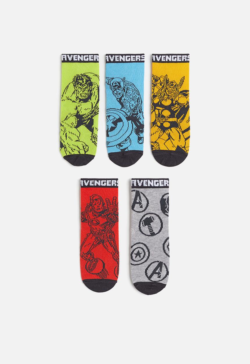 H&M - 5-pack patterned socks - blue,green,grey,red,yellow,multi