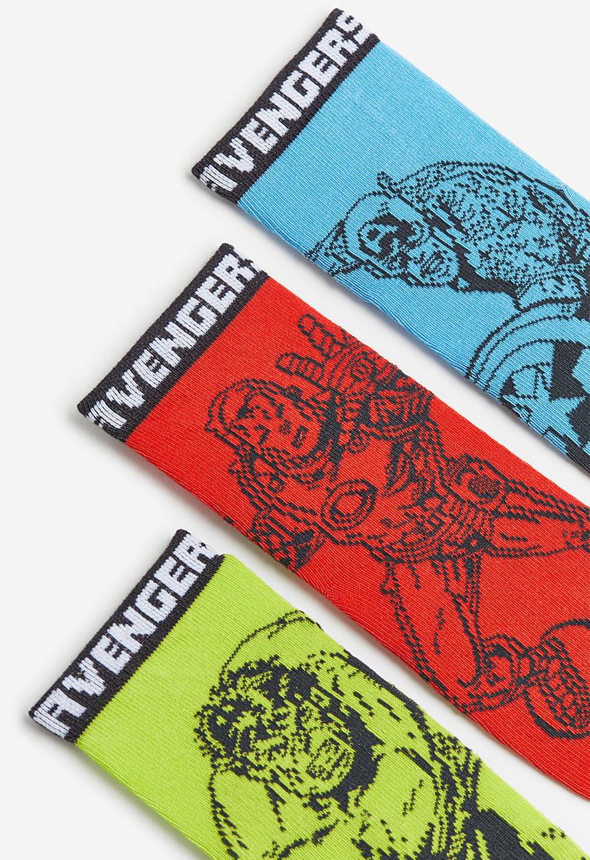 H&M - 5-pack patterned socks - blue,green,grey,red,yellow,multi