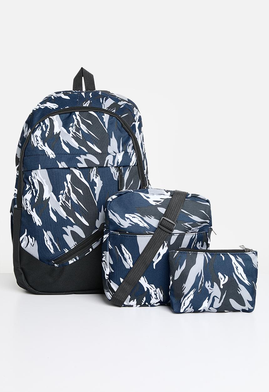 Pop Candy - 3 Piece printed back pack set - blue & black