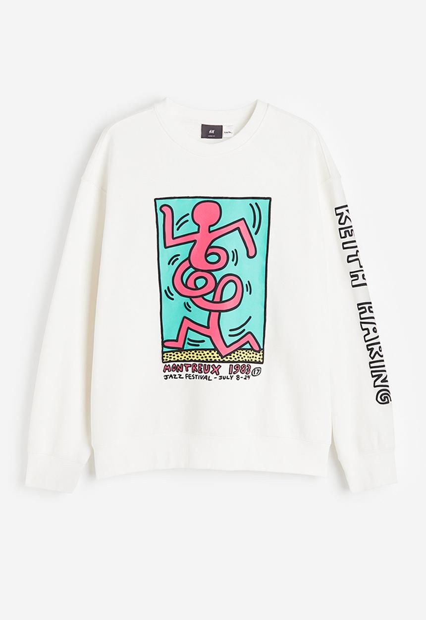 H&M - Loose fit sweatshirt - white/keith haring