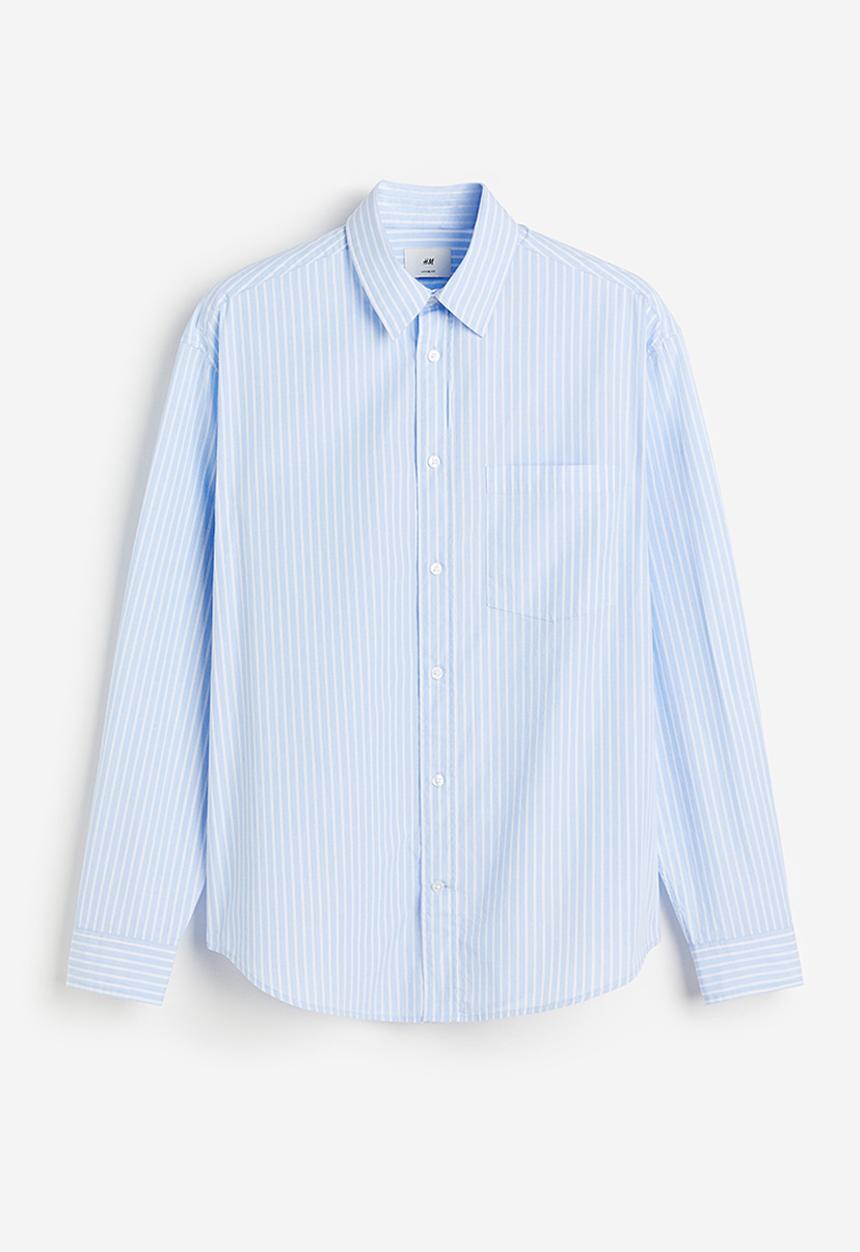 H&M - Loose fit poplin shirt - light blue/striped