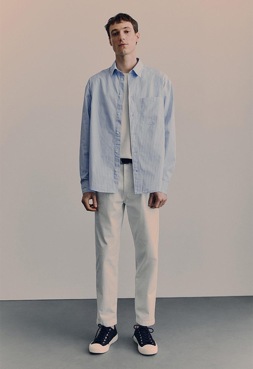 H&M - Loose fit poplin shirt - light blue/striped