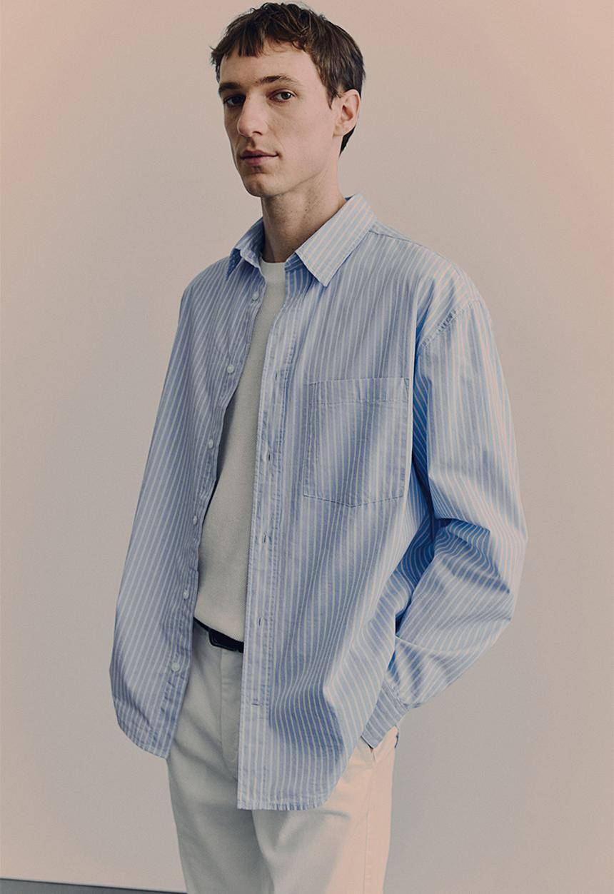 H&M - Loose fit poplin shirt - light blue/striped