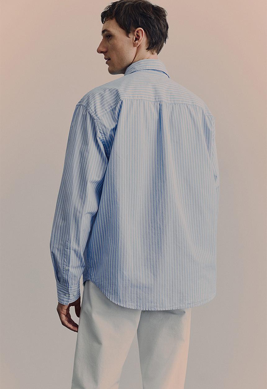 H&M - Loose fit poplin shirt - light blue/striped