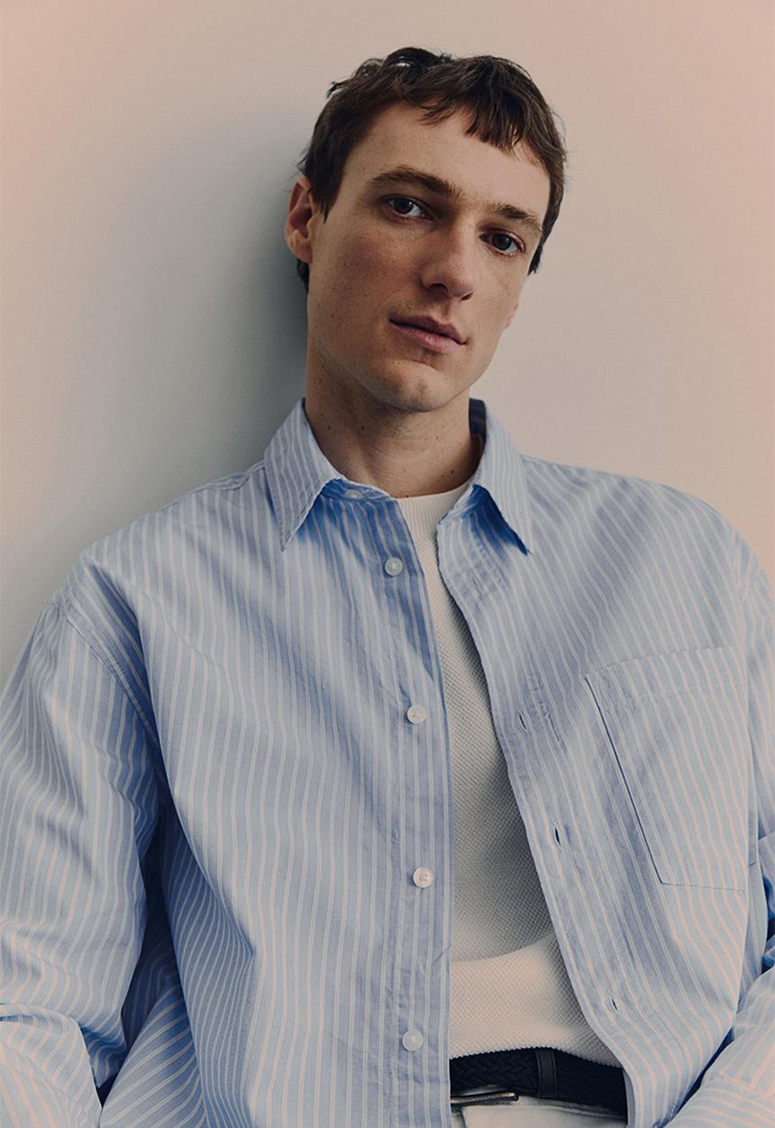 H&M - Loose fit poplin shirt - light blue/striped
