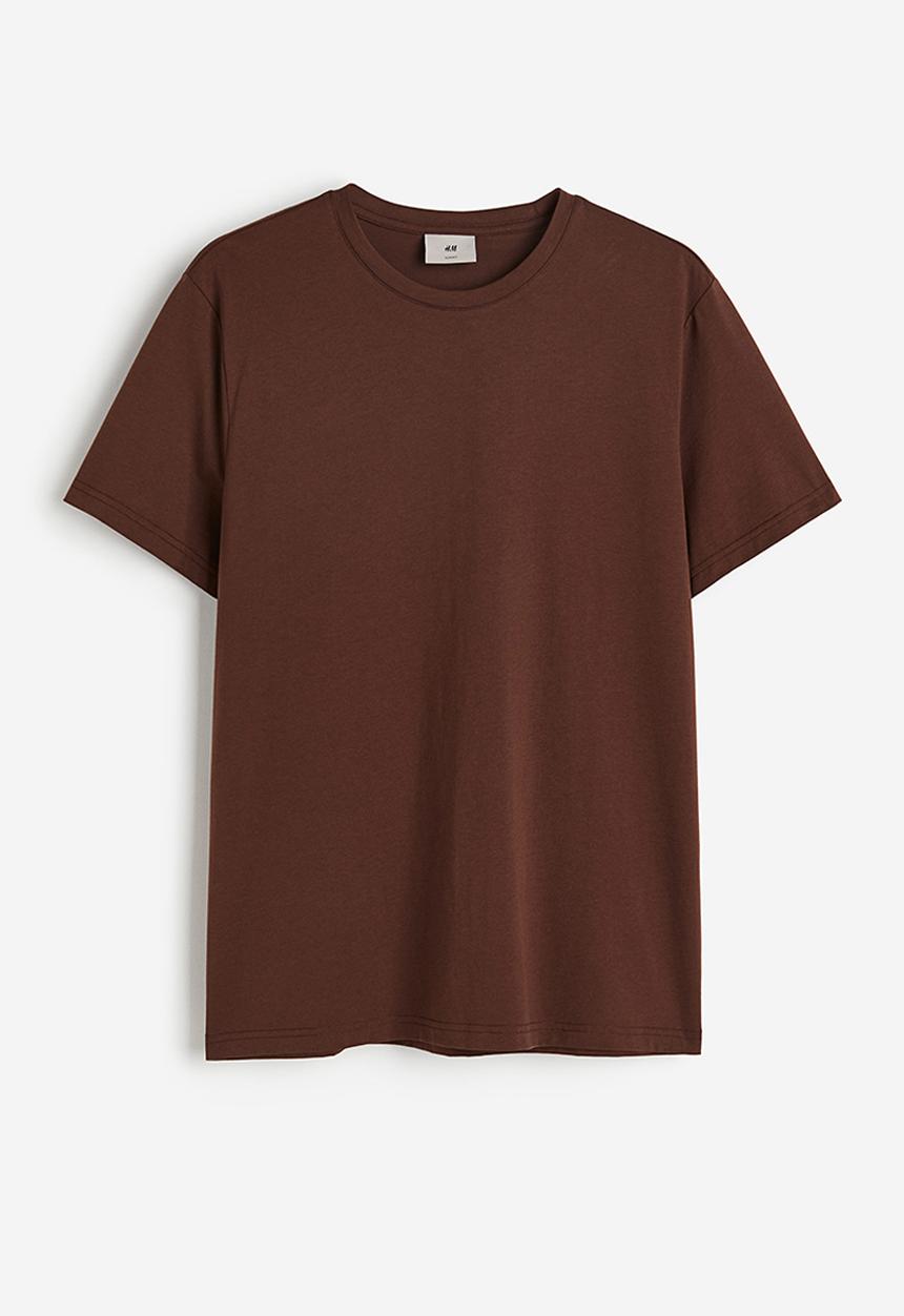 H&M - Slim fit pima cotton T-shirt - dark brown