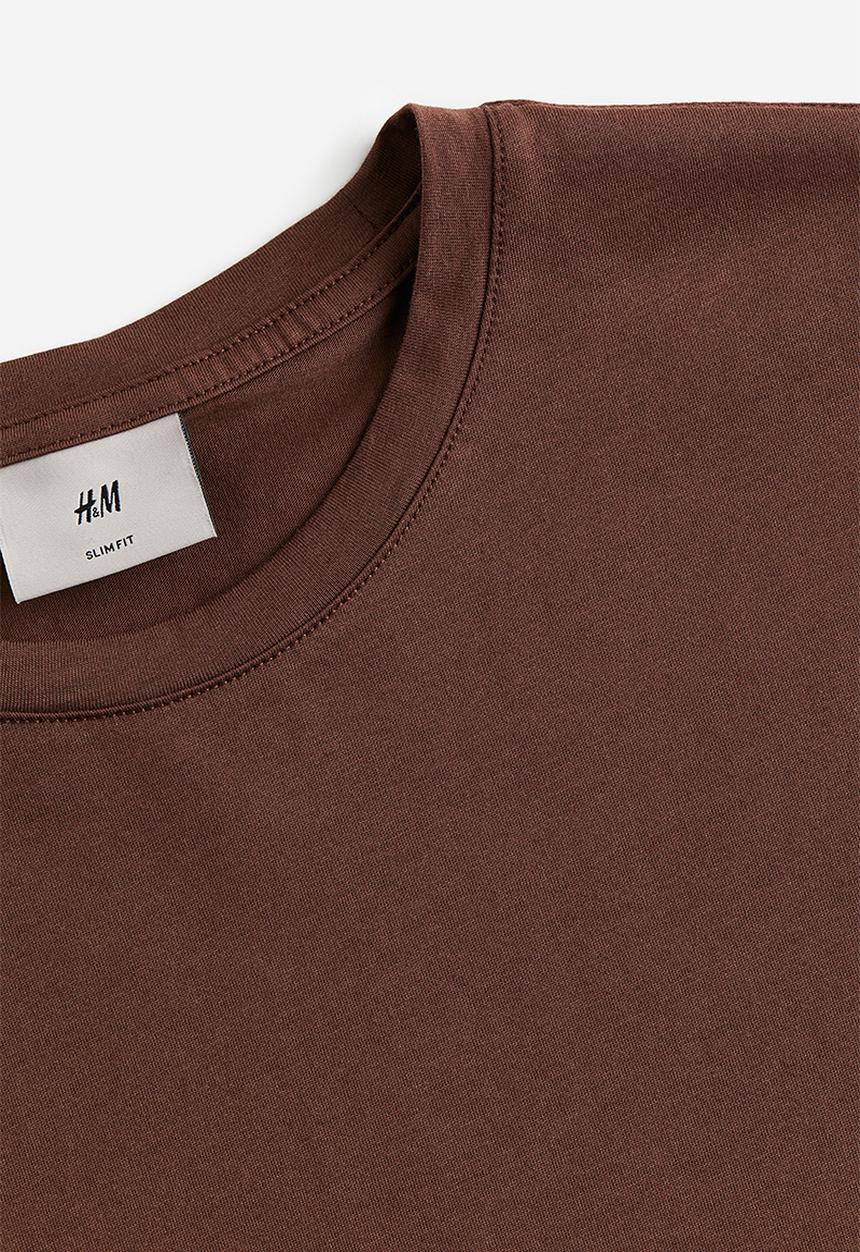 H&M - Slim fit pima cotton T-shirt - dark brown