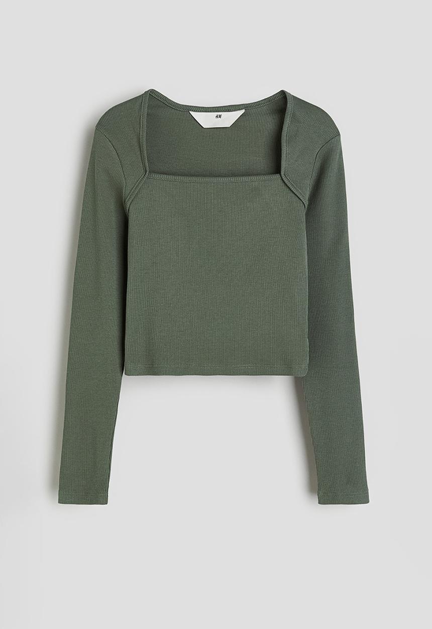 H&M - Ribbed square-neck top - green