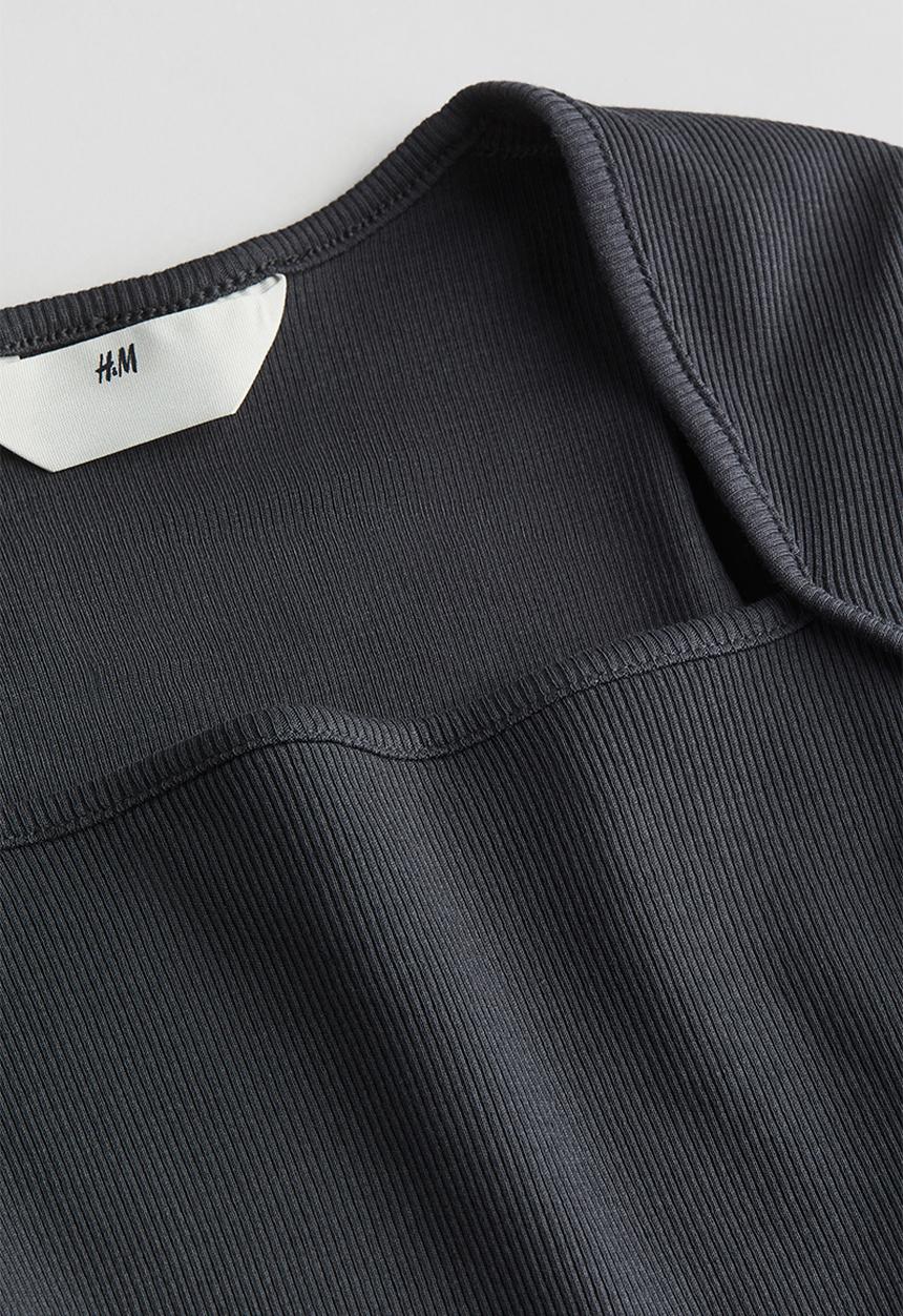 H&M - Ribbed square-neck top - grey