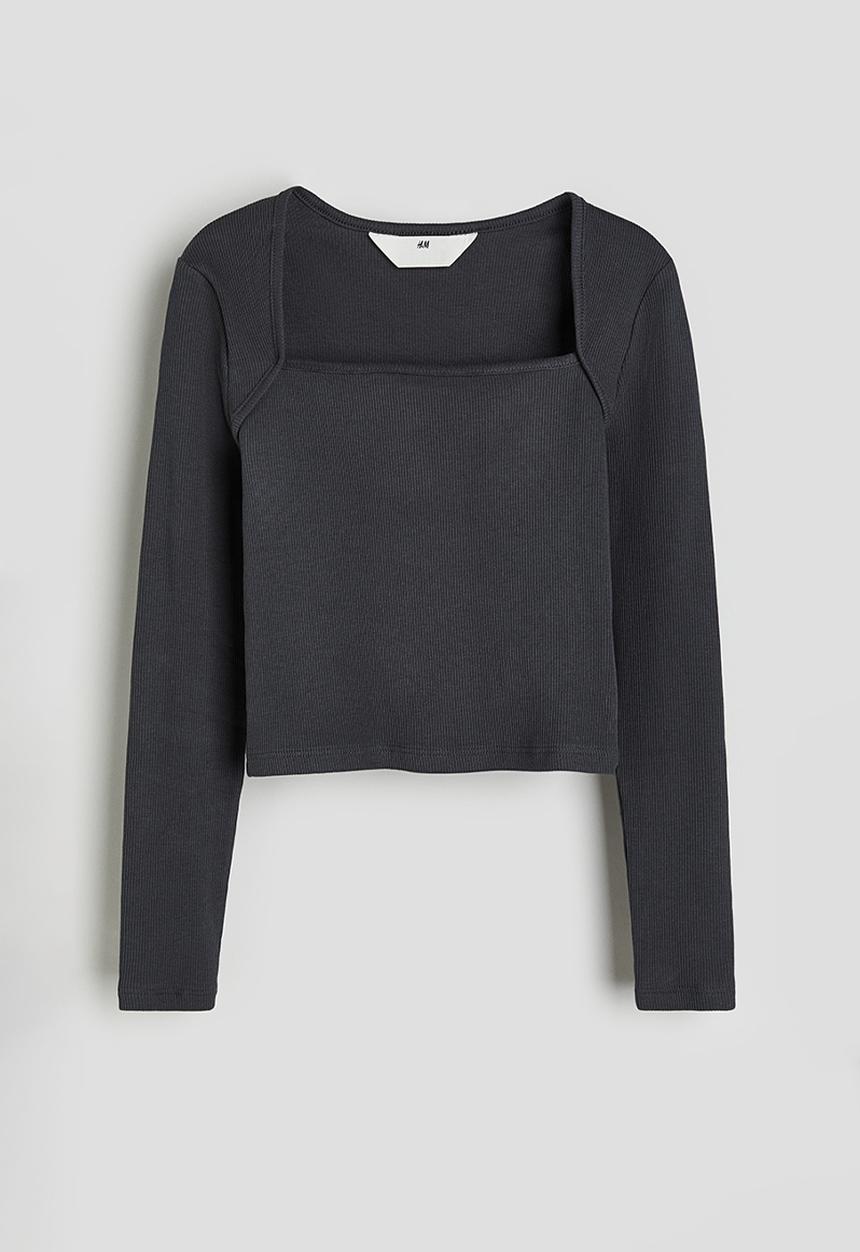 H&M - Ribbed square-neck top - grey