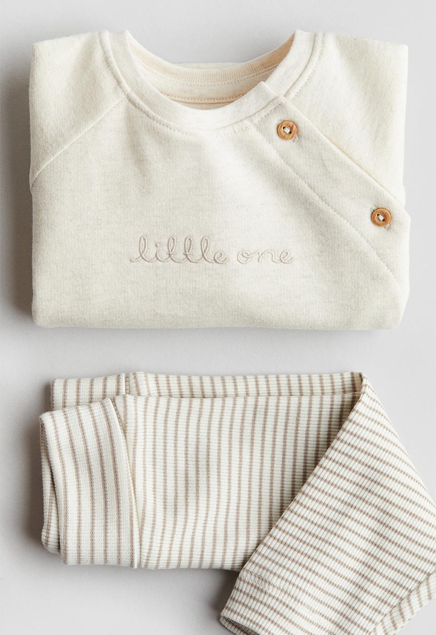 H&M - 2-piece cotton set - beige & white
