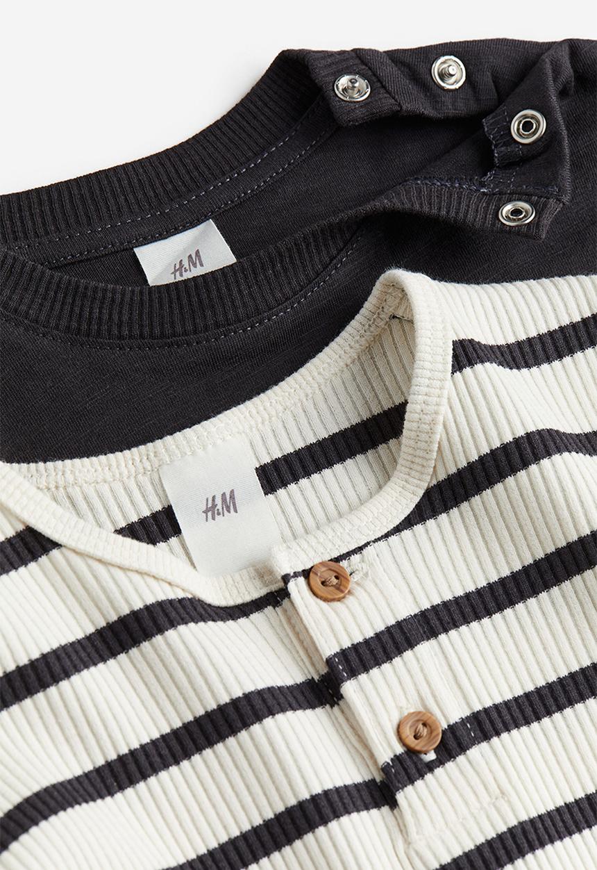 H&M - 2-pack cotton jersey tops - grey & white