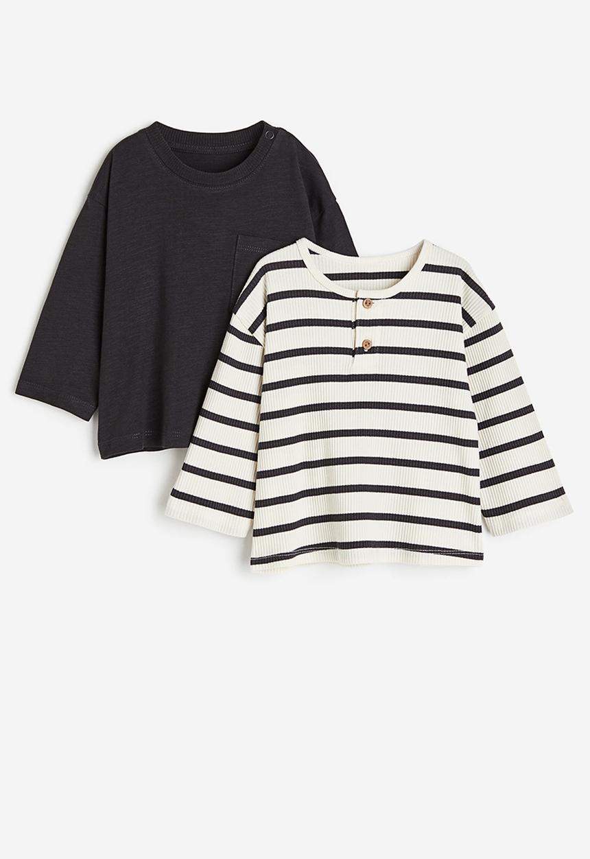 H&M - 2-pack cotton jersey tops - grey & white