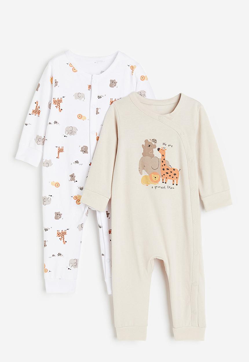 H&M - 2-Pack patterned cotton pyjamas - beige giraffe