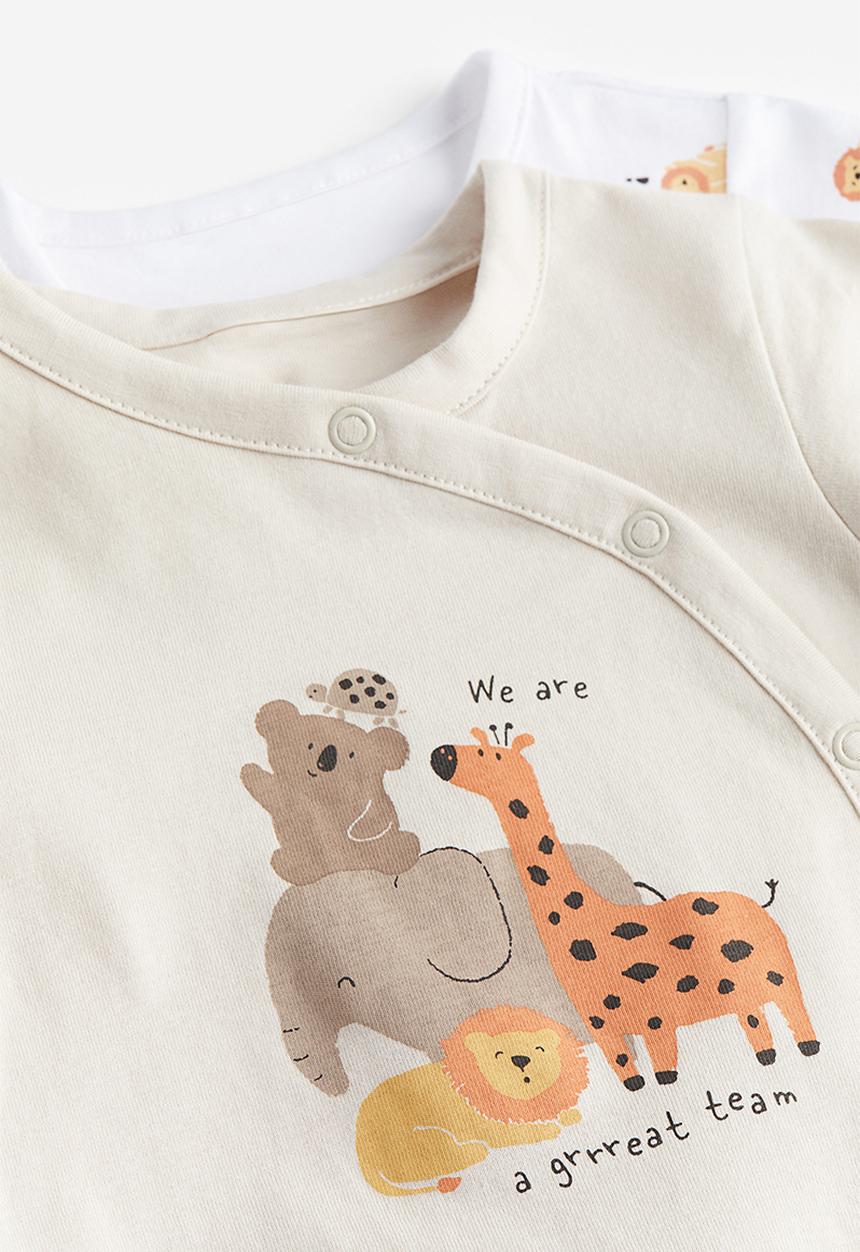 H&M - 2-Pack patterned cotton pyjamas - beige giraffe