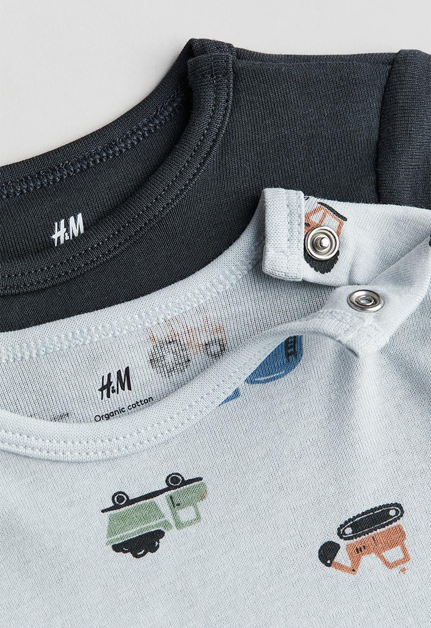 H&M - 2-Pack long-sleeved bodysuits - light blue vehicles