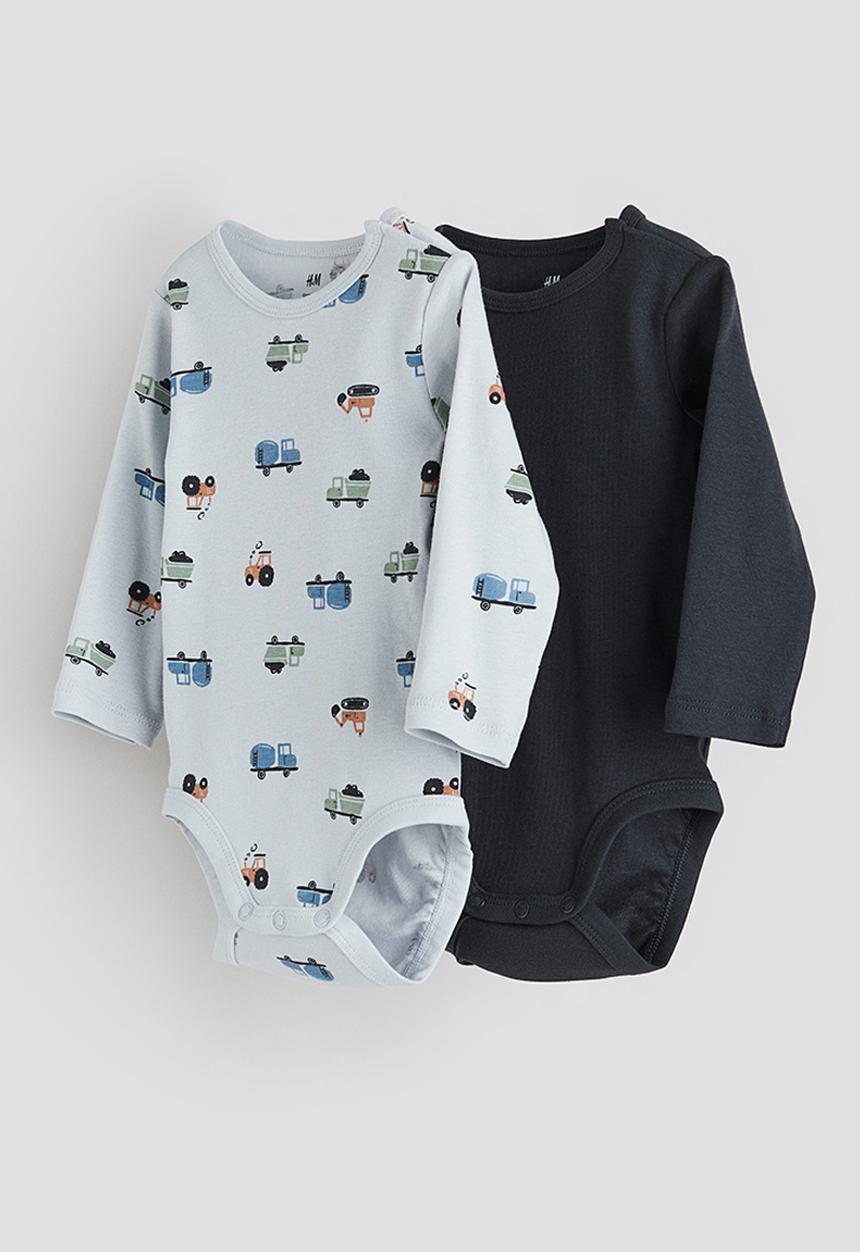 H&M - 2-Pack long-sleeved bodysuits - light blue vehicles