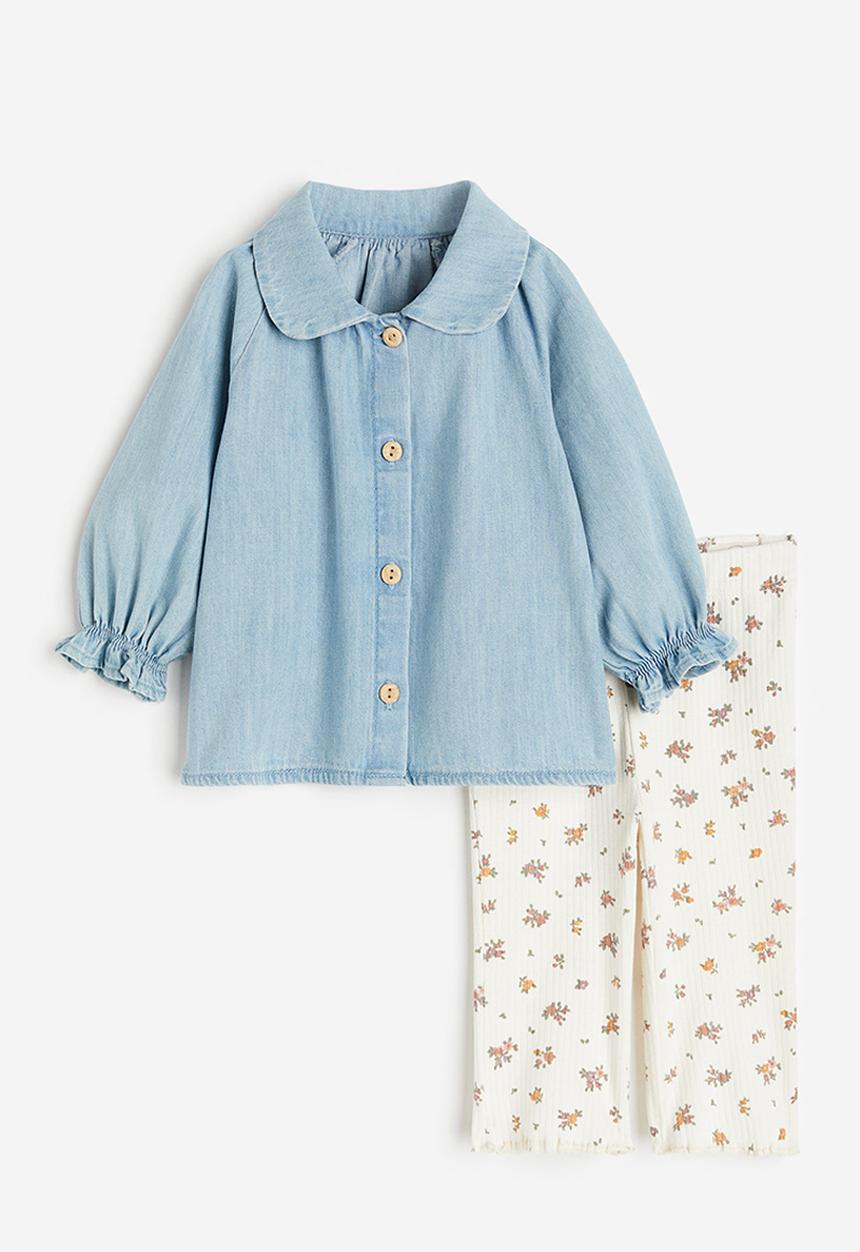 H&M - 2-Piece cotton set - light denim blue floral