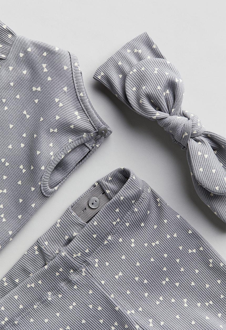 H&M - 3-Piece ribbed set - grey patterned