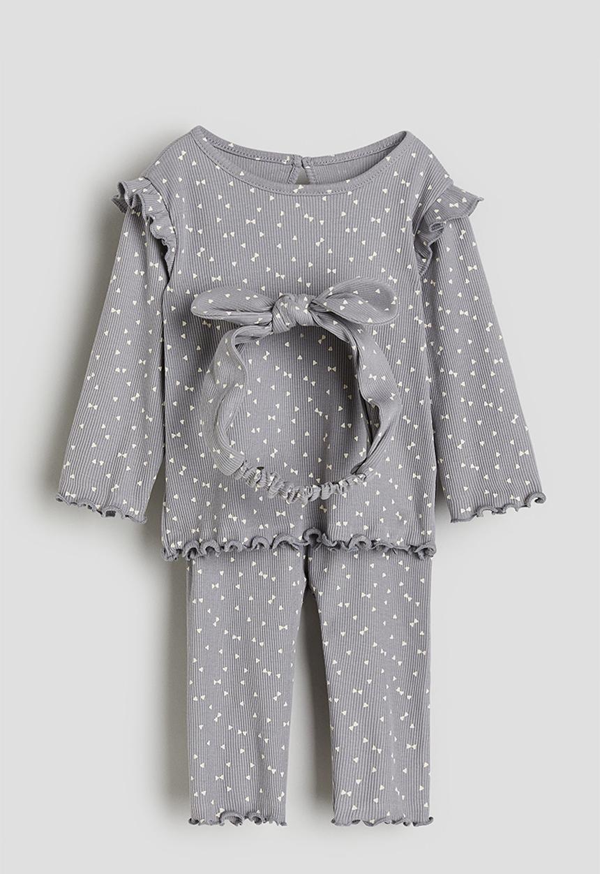 H&M - 3-Piece ribbed set - grey patterned