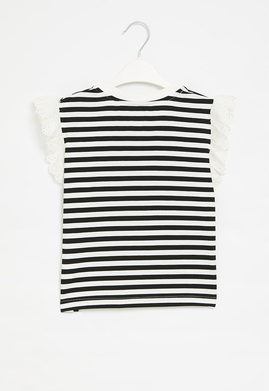 Pop Candy - Frilled sleeve striped top - black & white