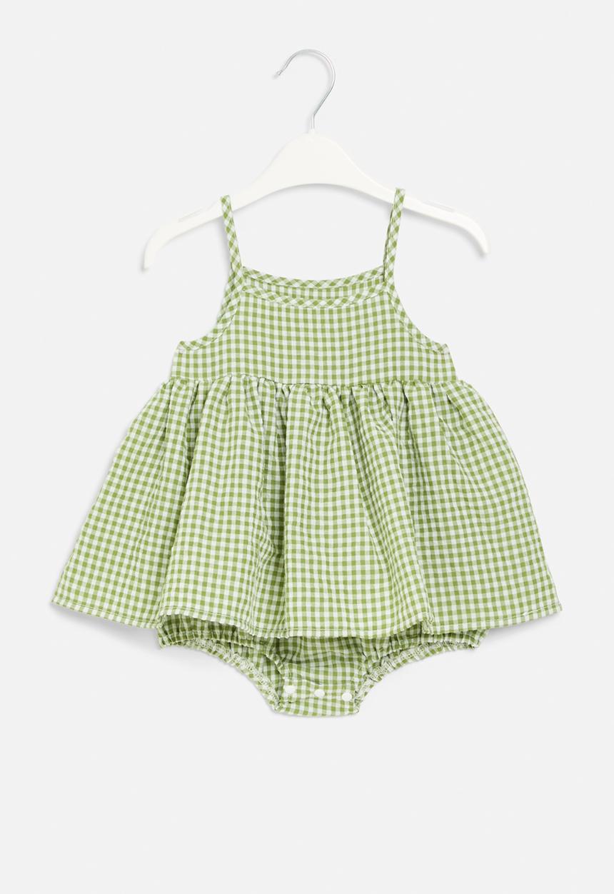 Pop Candy - Gingham romper  dress - green & white