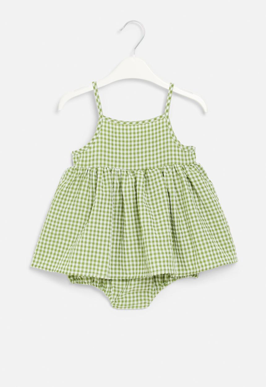 Pop Candy - Gingham romper  dress - green & white