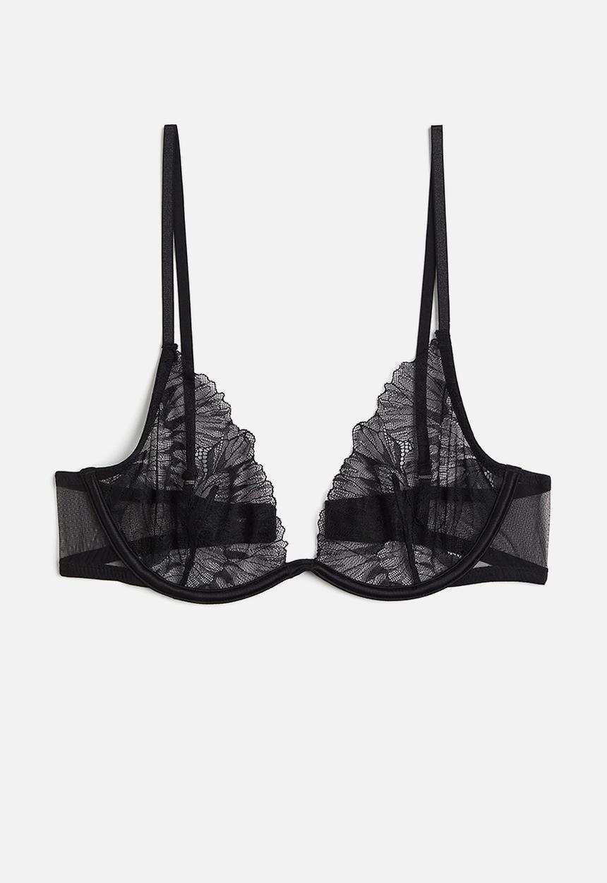 H&M - Non-padded underwired lace bra - black