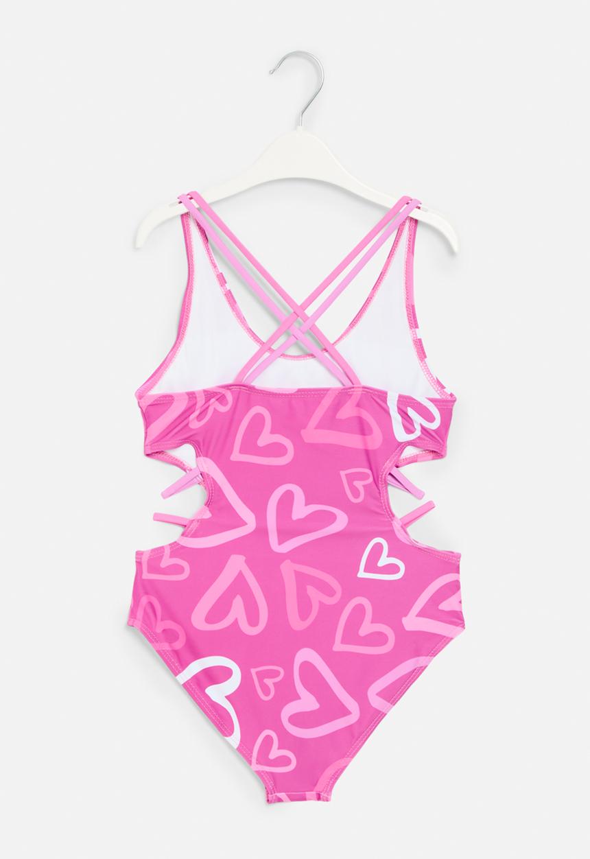 Pop Candy - Heart print swimsuit - purple & white