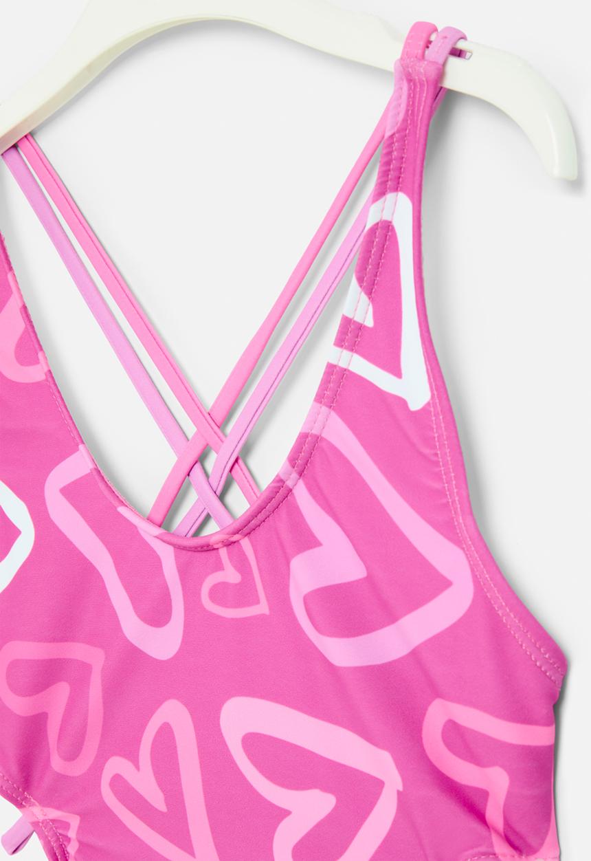 Pop Candy - Heart print swimsuit - purple & white