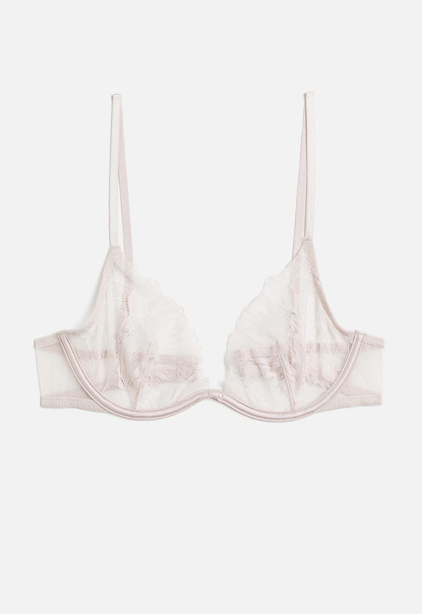 H&M - Non-padded underwired lace bra - pale pink