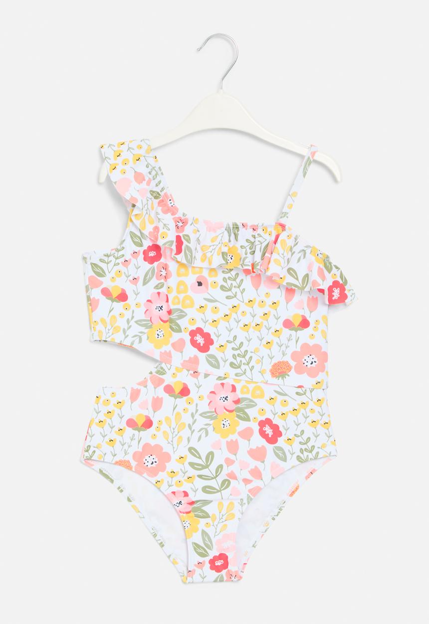 Pop Candy - Floral one shoulder swimsuit - white