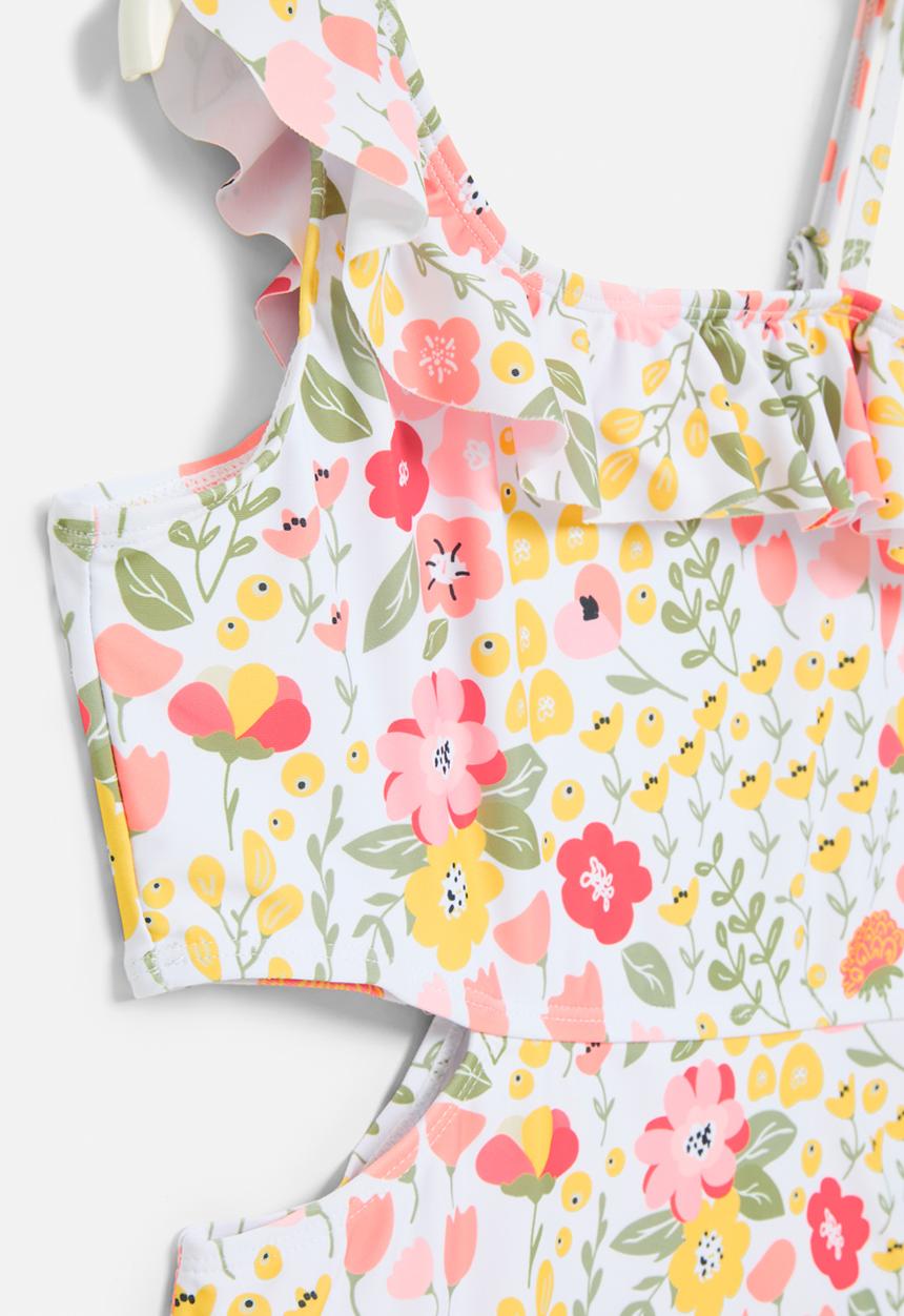 Pop Candy - Floral one shoulder swimsuit - white