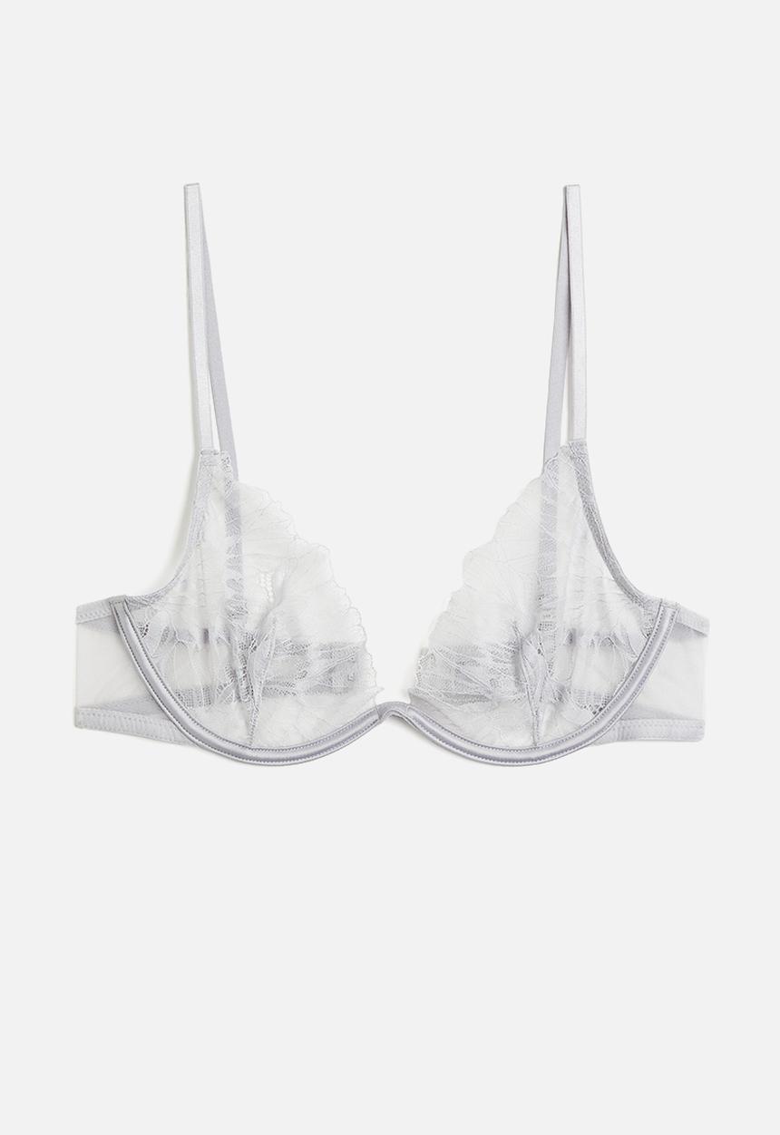 H&M - Non-padded underwired lace bra - light grey 
