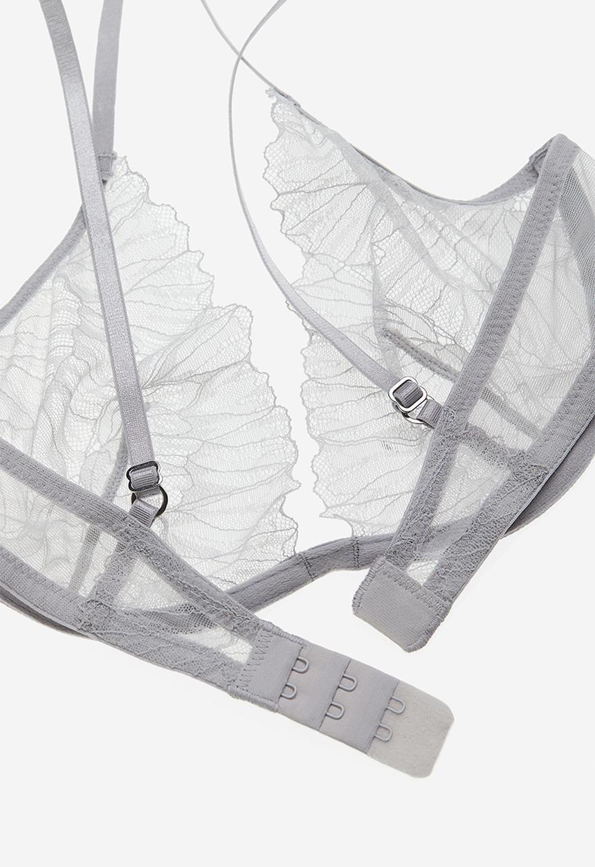 H&M - Non-padded underwired lace bra - light grey 