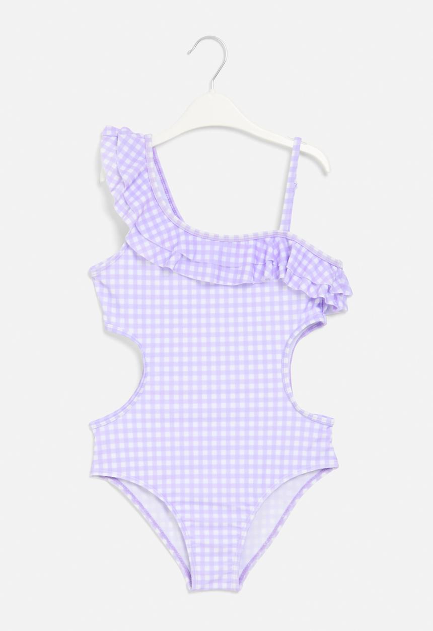 Pop Candy - Gingham one piece swimsuit - purple & white