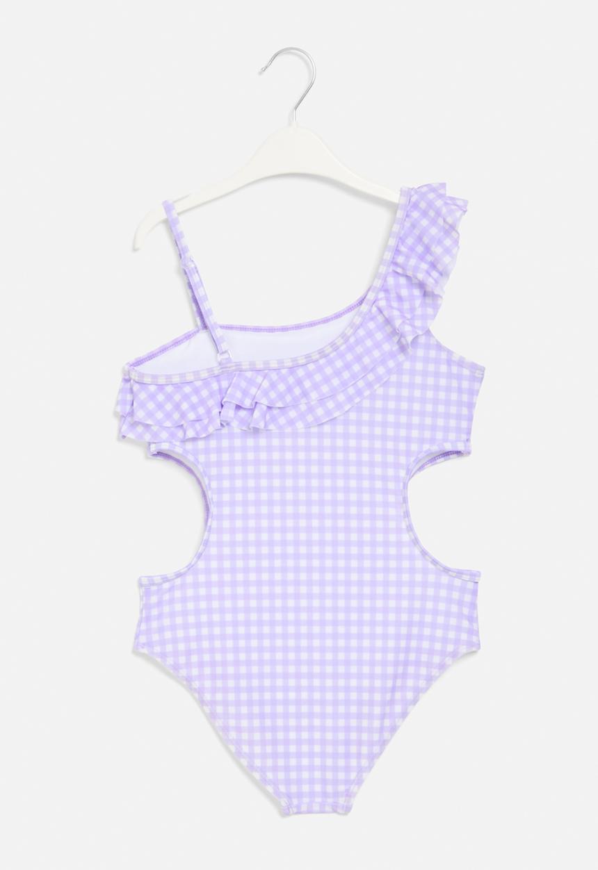 Pop Candy - Gingham one piece swimsuit - purple & white