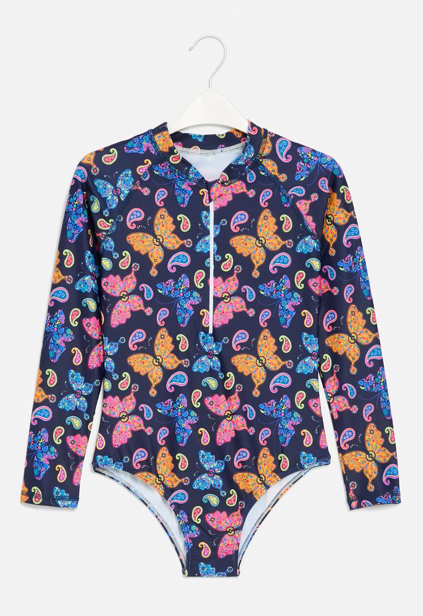 Pop Candy - Printed zip thru swimsuit - dark blue