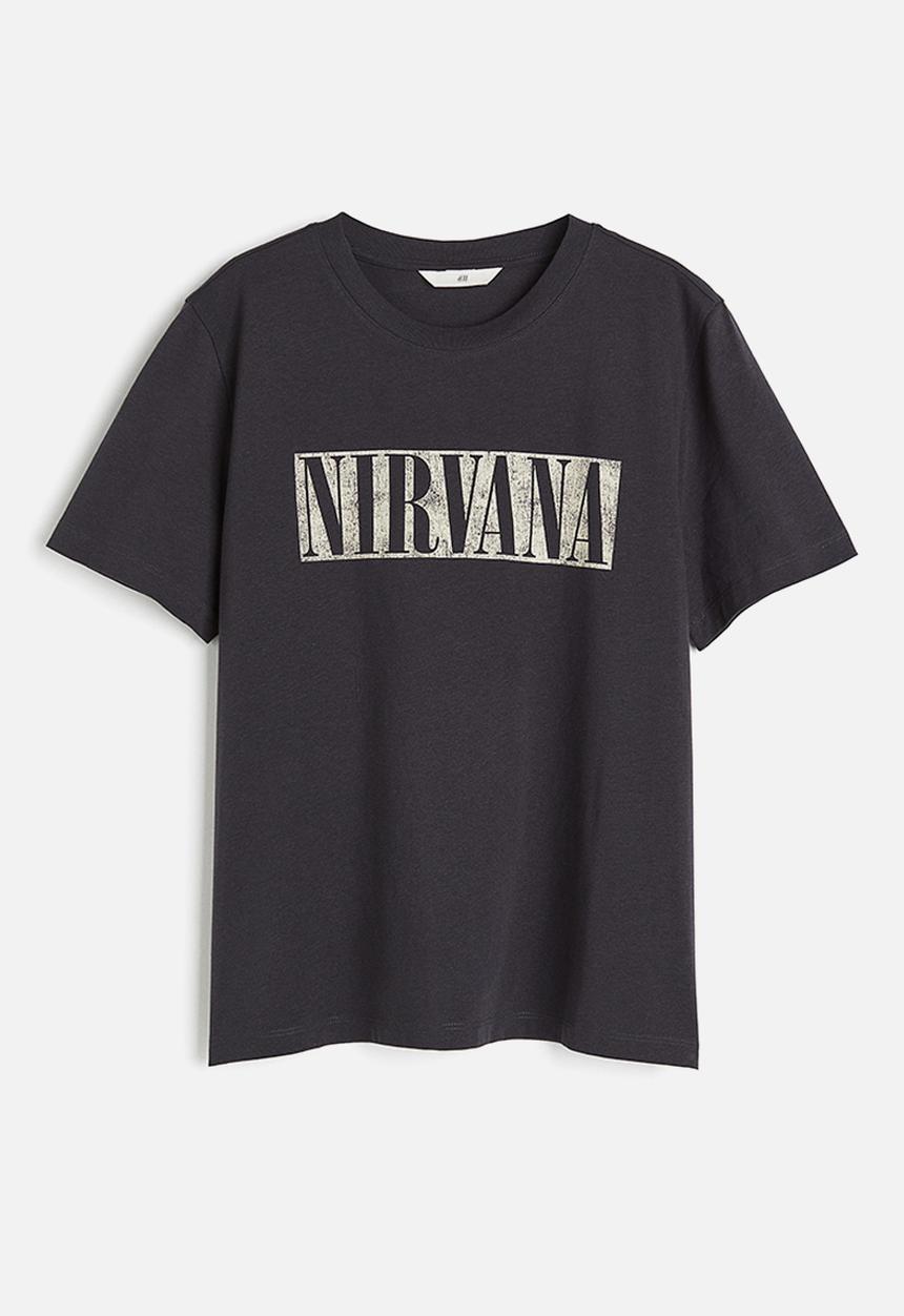 H&M - T-shirt with a motif - dark grey & nirvana