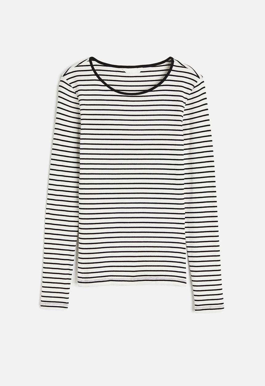 H&M - Ribbed jersey top - white & black striped