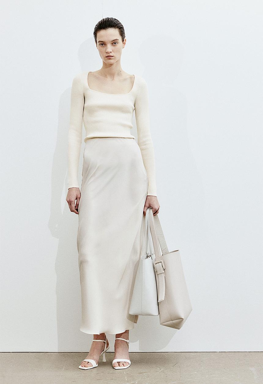 H&M - Square-neck rib-knit top - cream
