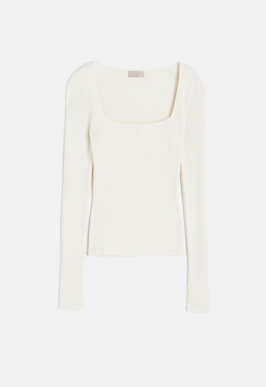 H&M - Square-neck rib-knit top - cream