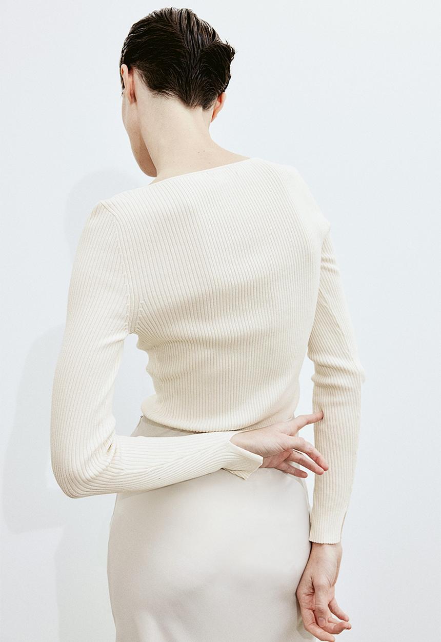 H&M - Square-neck rib-knit top - cream