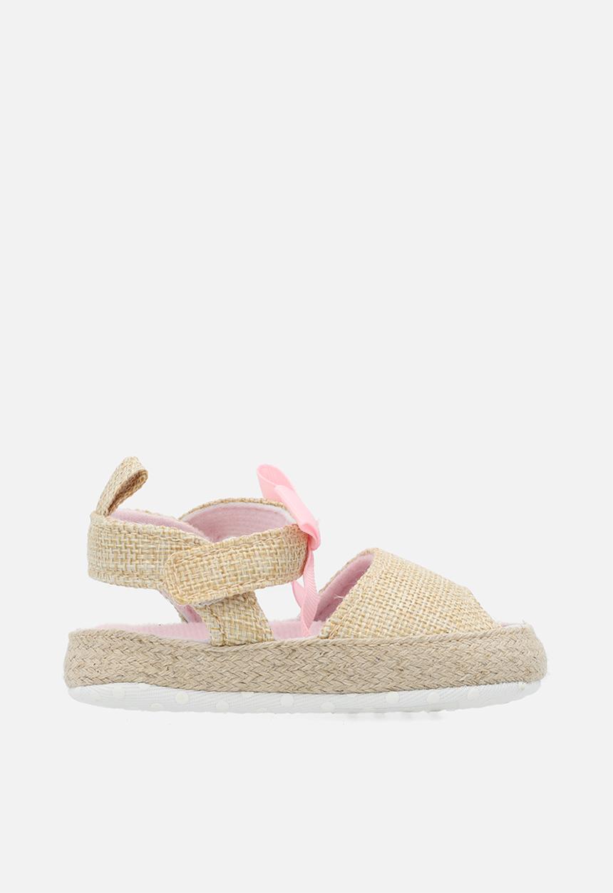 Pop Candy - Bowknot straw sandals -beige & pink