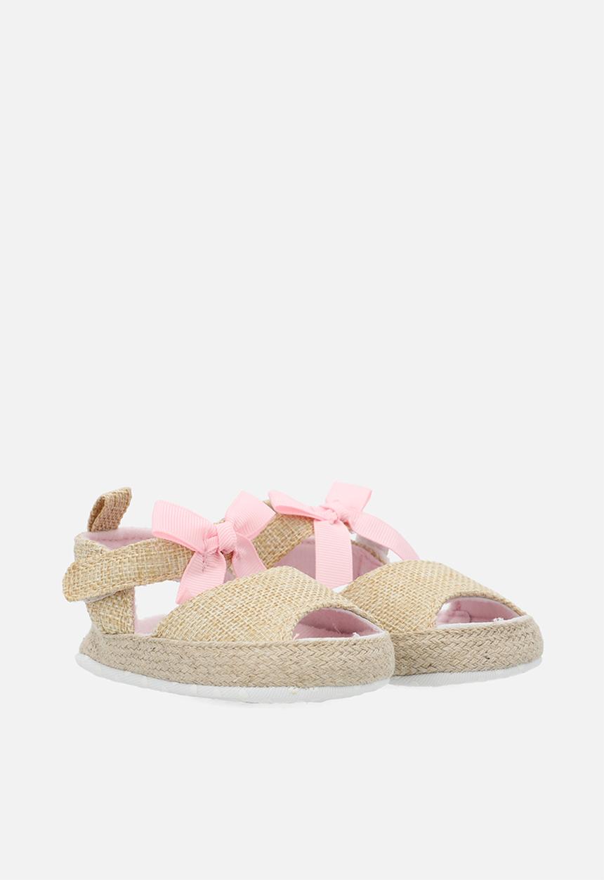 Pop Candy - Bowknot straw sandals -beige & pink