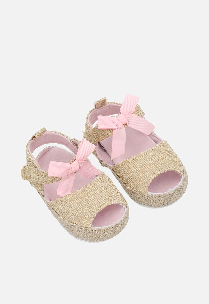 Pop Candy - Bowknot straw sandals -beige & pink