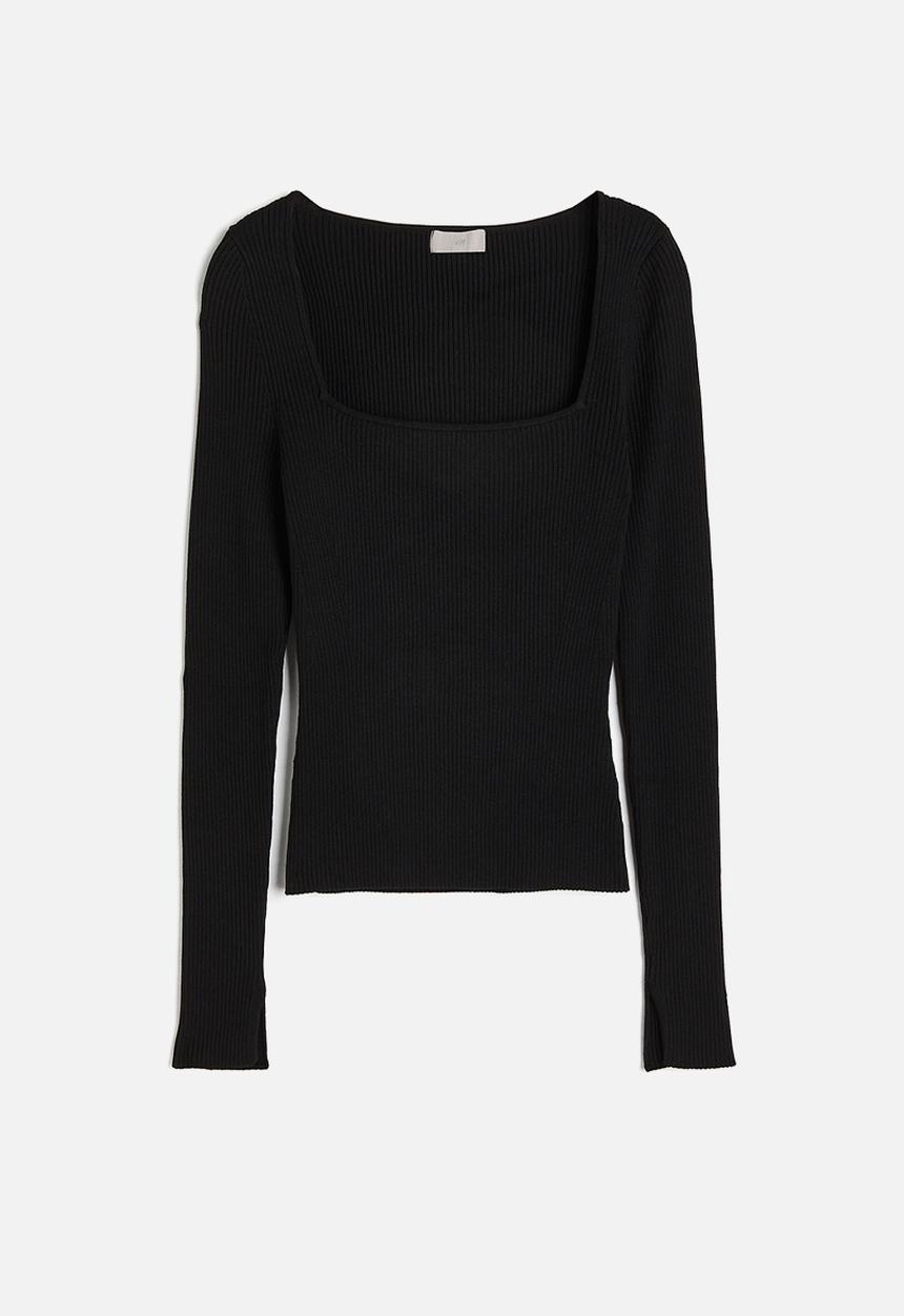 H&M - Square-neck rib-knit top - black