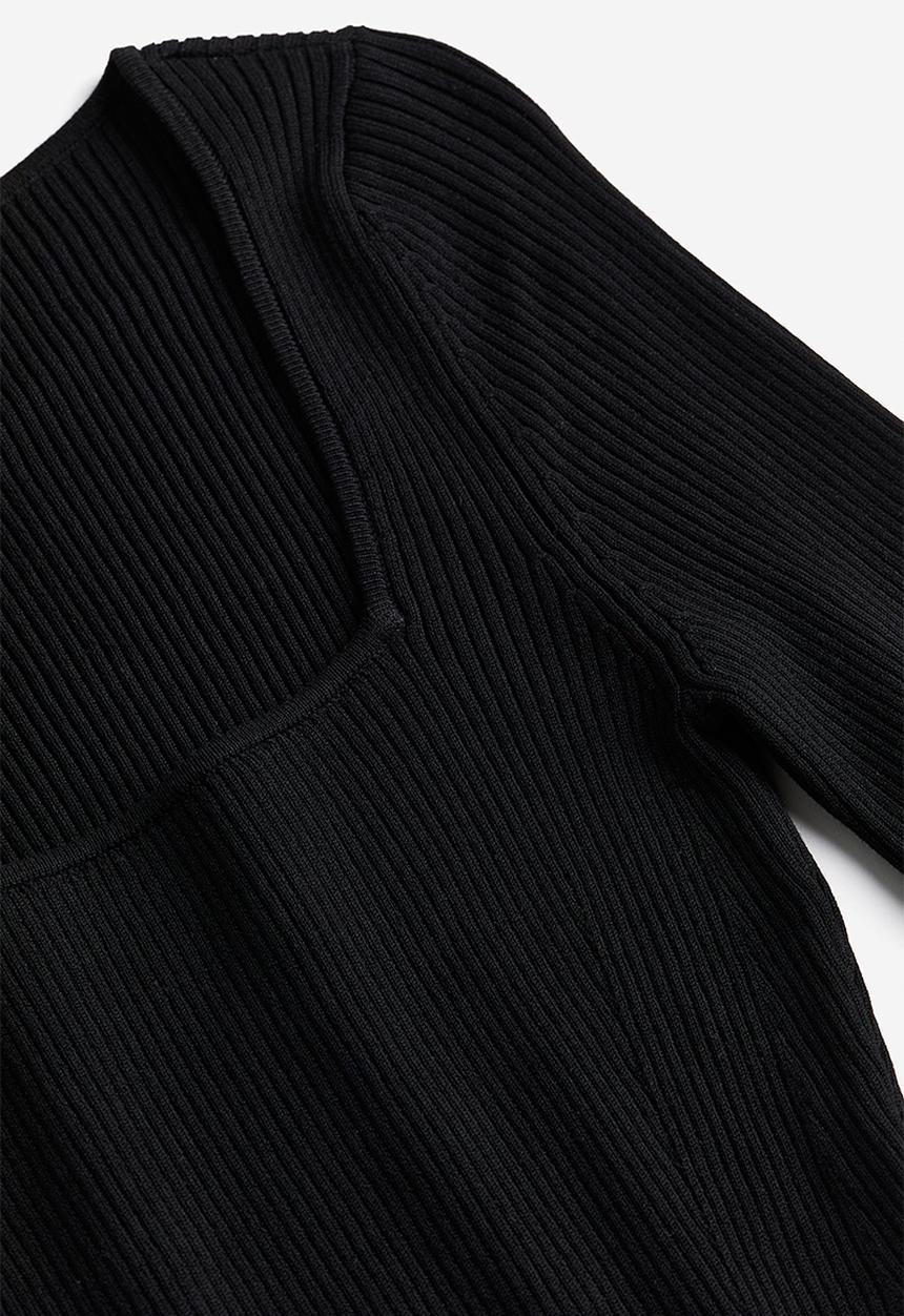 H&M - Square-neck rib-knit top - black